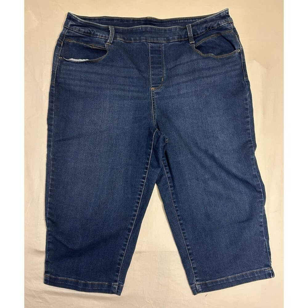 Time and Tru Womens Denim Capri Jeans Pull On Elastic Waist Blue Size (16-18)